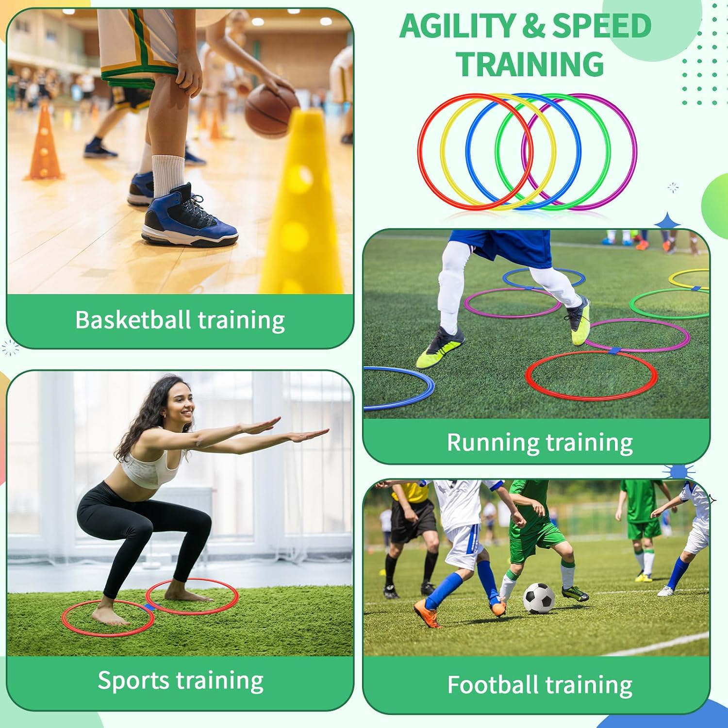 3 Pcs Agility Rings Speed Training Hoops For Football Soccer Basketball Handball Netball Footwork Quickness Balance Coordination Fitness Sports Drills School Team Practice Outdoor Indoor Exercise Kit