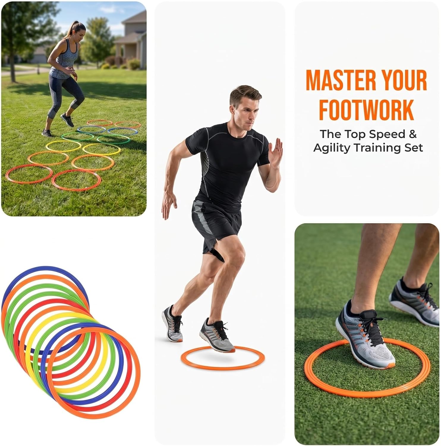 3 Pcs Agility Rings Speed Training Hoops For Football Soccer Basketball Handball Netball Footwork Quickness Balance Coordination Fitness Sports Drills School Team Practice Outdoor Indoor Exercise Kit