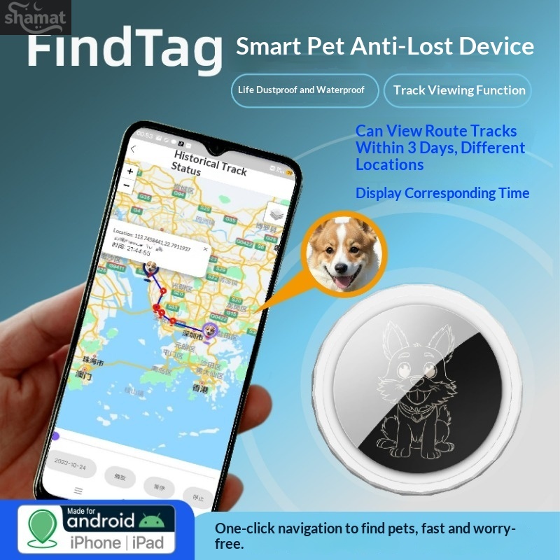 Polygon Shell Pet Bluetooth GPS Tracker, Compatible with iOS & Android, Remote Binding/Unbinding, Pet Lost Alarm Device