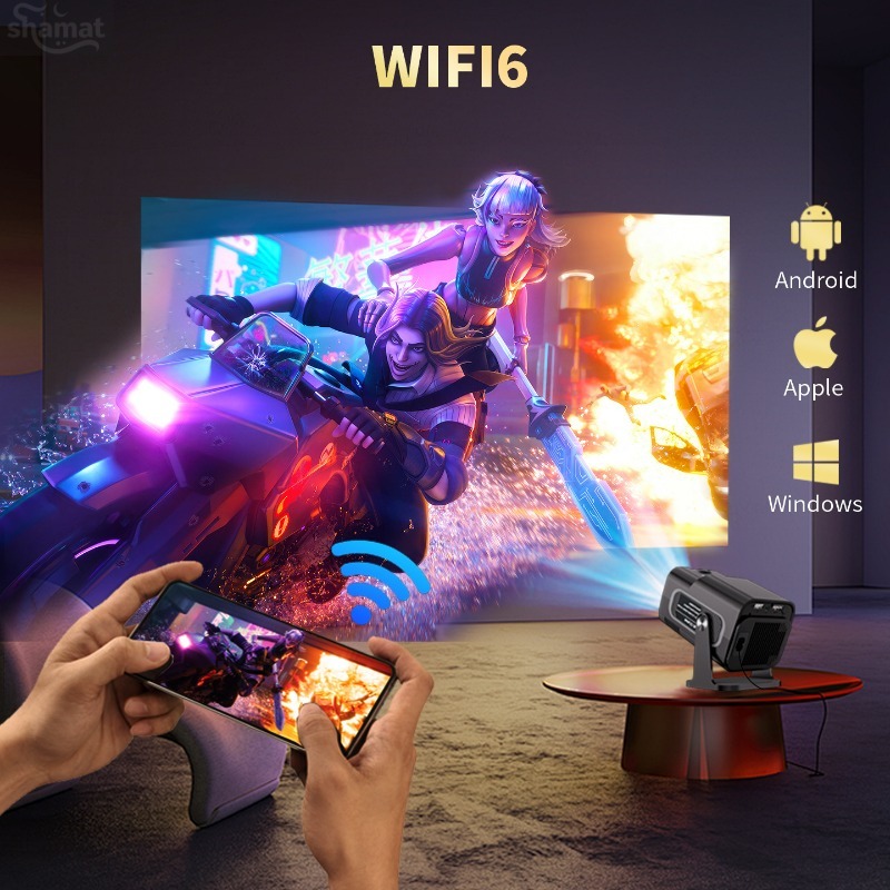 HY320mini Android 12 Smart Portable Projector, Auto Keystone Correction 180° Rotation, WiFi6 HD Home Projector