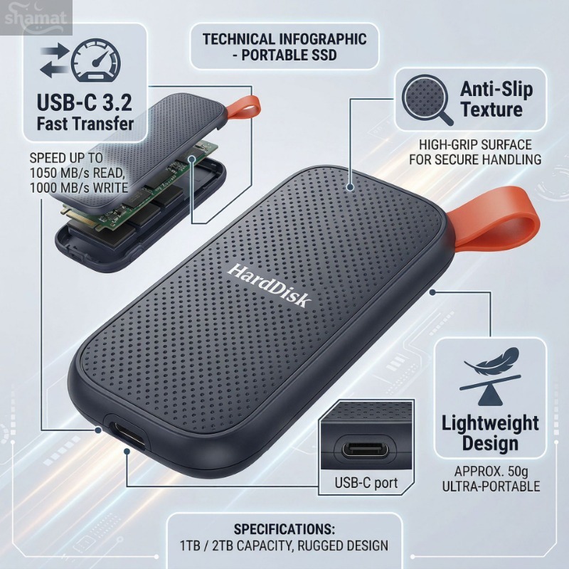 128TB Portable External Hard Drive, High Capacity USB Storage for Laptop PC, Honeycomb Cooling Design with Lanyard, Mobile External HDD for Backup & Data Storage