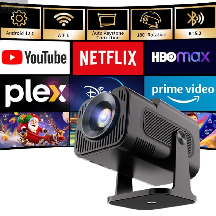 HY320mini Android 12 Smart Portable Projector, Auto Keystone Correction 180° Rotation, WiFi6 HD Home Projector