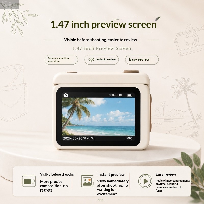 Mini Flip Screen Thumb Camera, Necklace Portable Pocket Camera with Flash Long Battery Life