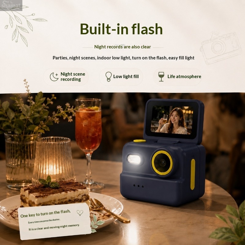 Mini Flip Screen Thumb Camera, Necklace Portable Pocket Camera with Flash Long Battery Life