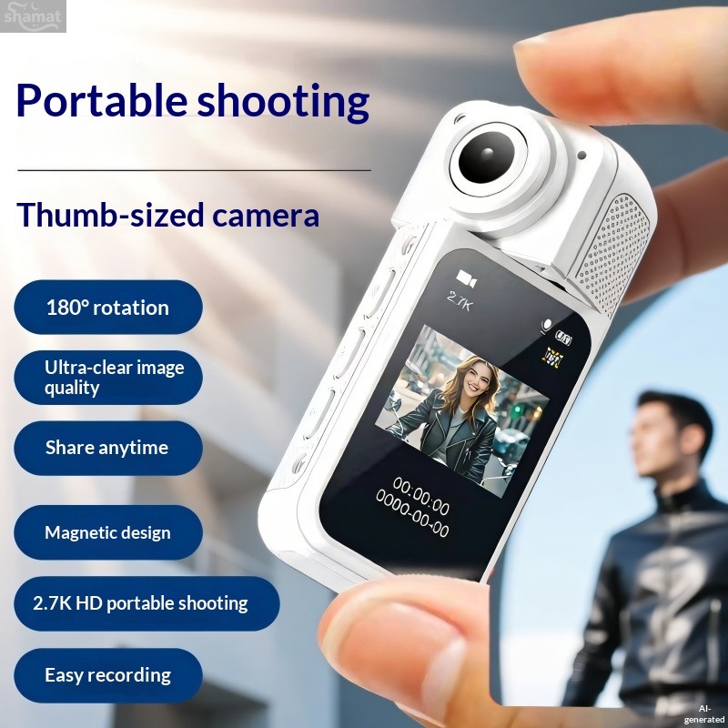 180° Rotatable Thumb Camera, 2.7K HD Magnetic, Portable Vlog Recorder
