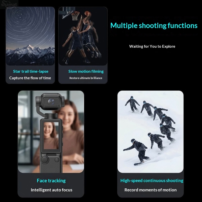 Pocket 3-Axis Gimbal Camera, 4K HD Physical Stabilization, Handheld Vlog Sports Cam