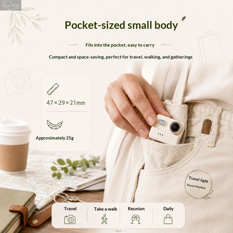 Mini Flip Screen Thumb Camera, Necklace Portable Pocket Camera with Flash Long Battery Life