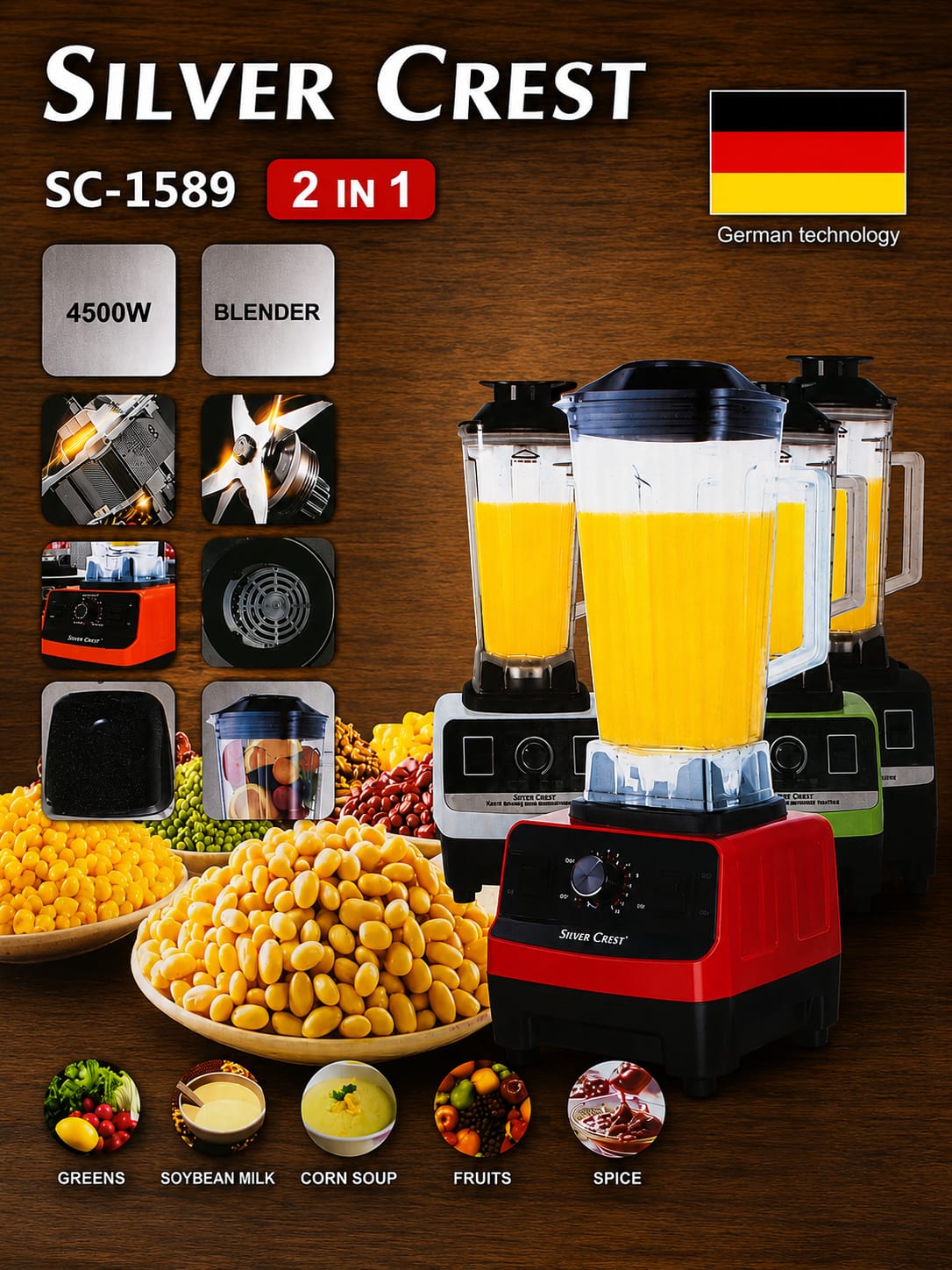 SILVER CREST Commercial Heavy Blender 2 In 1 4500 Watts Double Jug With Grinding Machine And Grinder 🔥OFFER silver crest Silver Crest Heavy Duty Commercial Pro Blender +Grinder Jar SUPER STRONG💯🔥