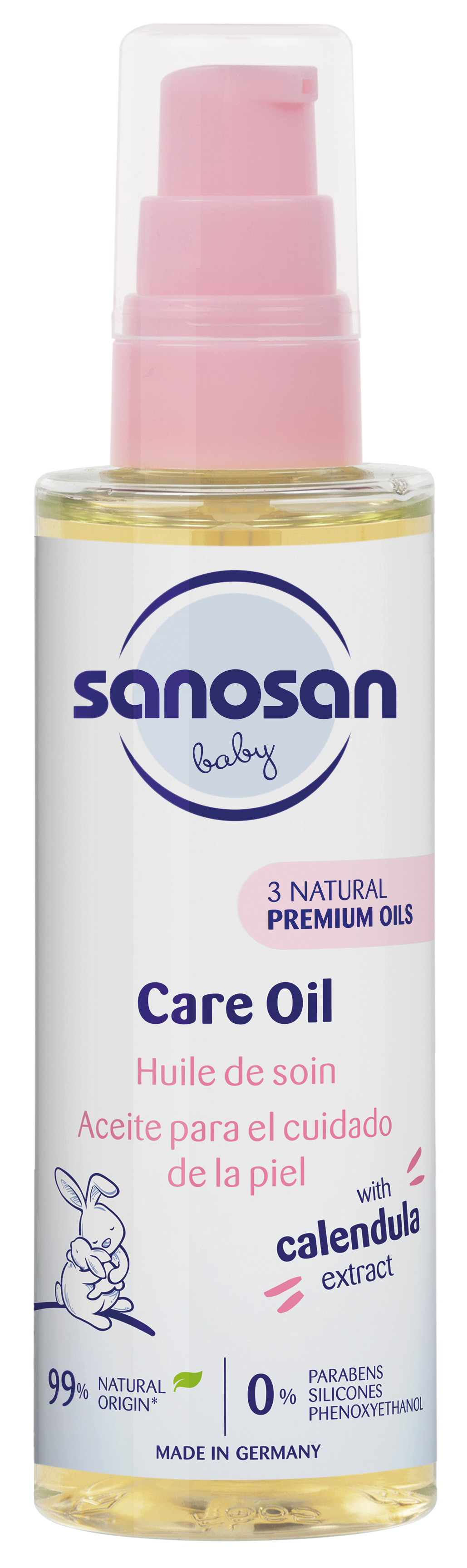 Sanosan  Care Oil
Ideal for massaging, for pampering your baby’s skin after bathing
98 % ingredients of natural origin.