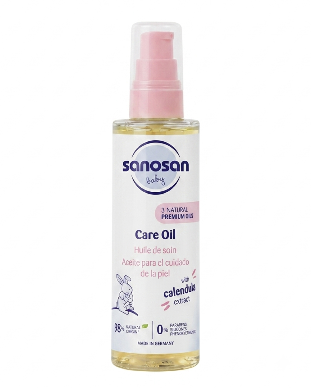 Sanosan  Care Oil
Ideal for massaging, for pampering your baby’s skin after bathing
98 % ingredients of natural origin.