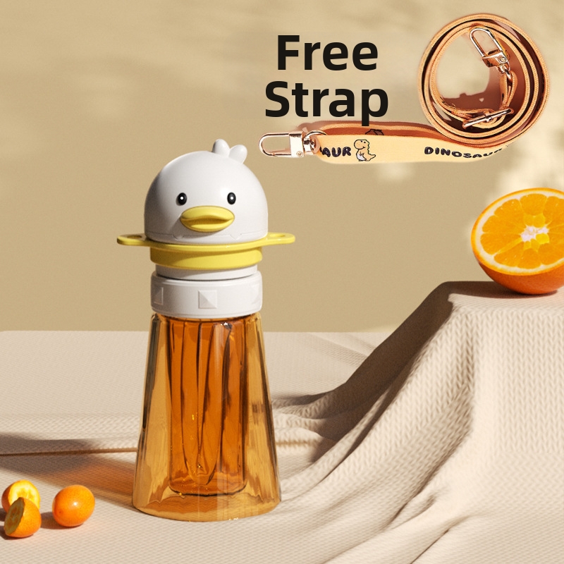 Baby Portable Water Bottle Straw Converter Lid Cartoon Duck Sippy Cap, Leakproof Flip Dust Cover, Detachable Easy Clean Silicone Straw, Fits Most Mineral Water & Juice Bottles, Kids Travel Feeding Acc