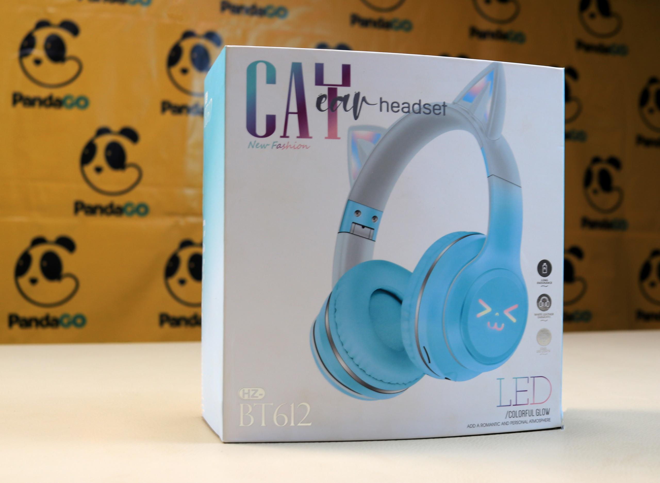 HZ-BT612 Cute LED Light-Up Cat Ear Bluetooth Headset – Long Battery Life, Soft Leather Earmuffs, TF Card & 3.5mm AUX