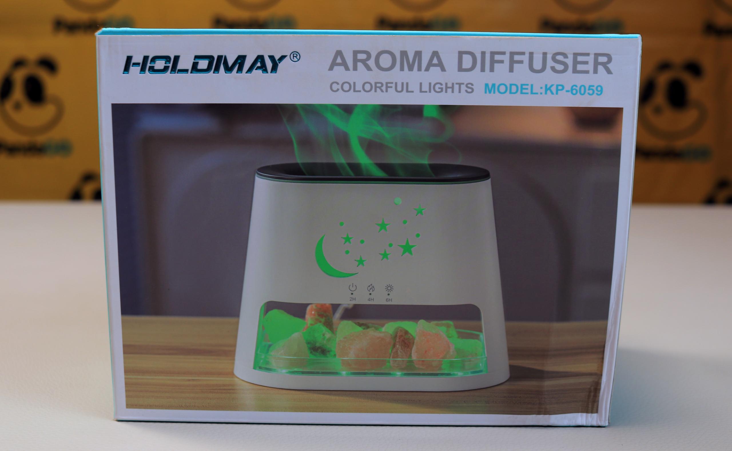 HOLDMAY KP-6059 Aroma Diffuser & Humidifier – Colorful LED Flame Effect, Salt Stone Base, Moon & Stars Night Light