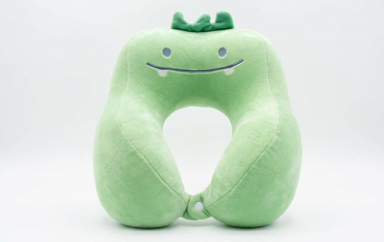 Cute Green Frog Travel Neck Pillow with Matching Sleep Eye Mask Set – Soft Plush U-Shaped Neck Support for Airplane, Car, & Office Naps