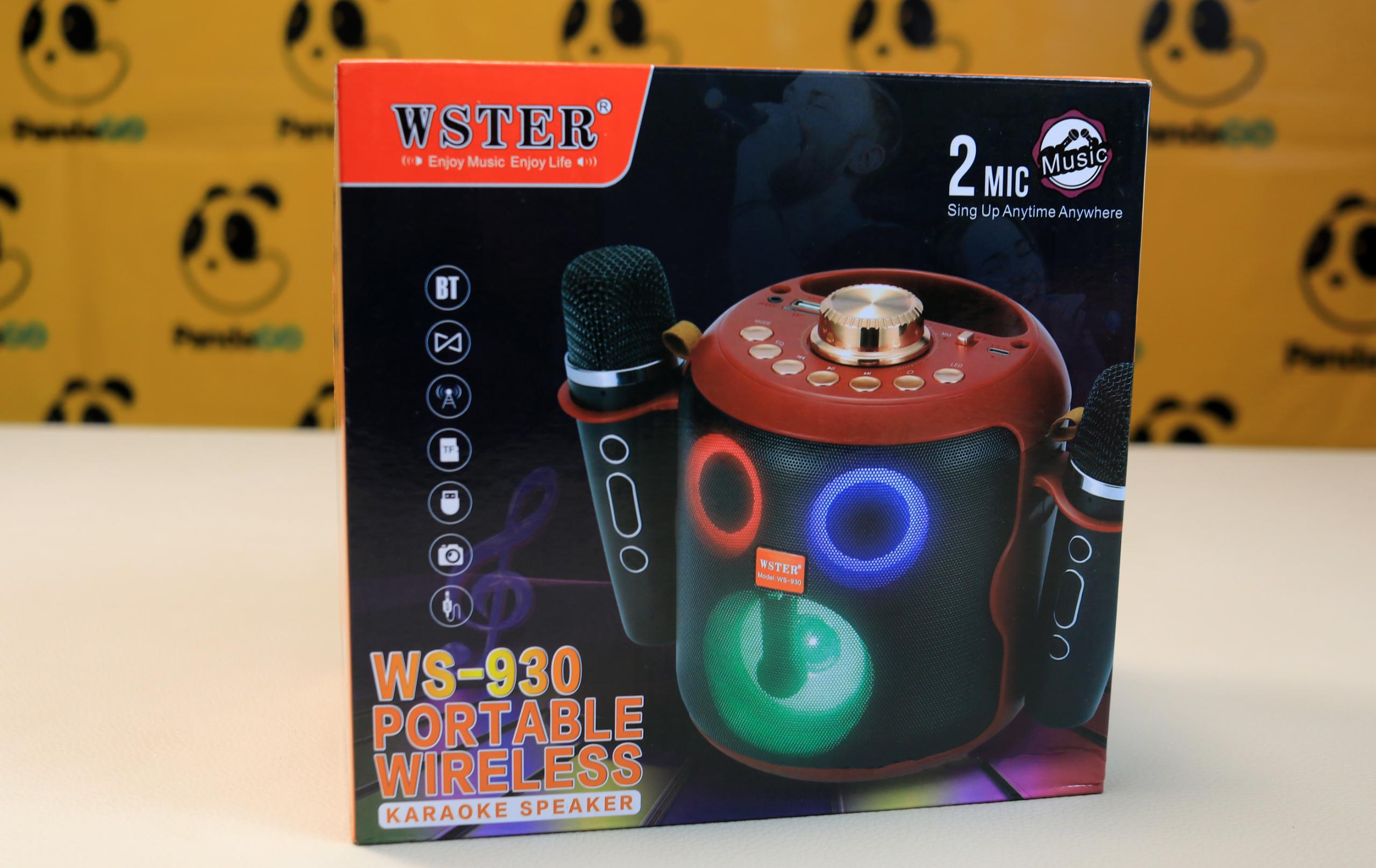 WSTER WS-930 Portable Wireless Karaoke Speaker with 2 Microphones & RGB Party Lights