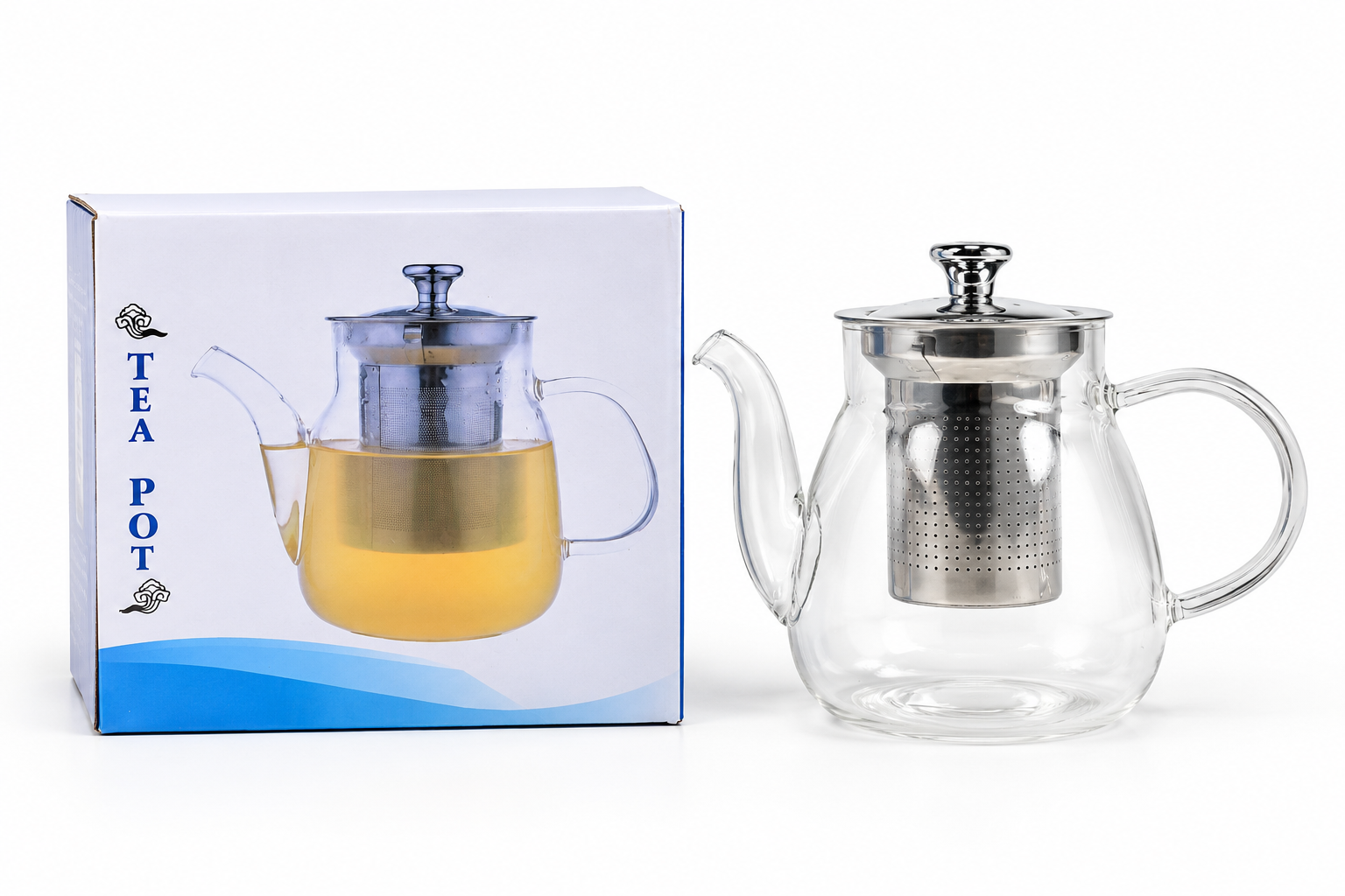 Heat-Resistant Clear Glass Teapot with Removable Stainless Steel Mesh Infuser – Loose Leaf Tea Maker Pot with Non-Drip Spout for Home, Office & Teatime