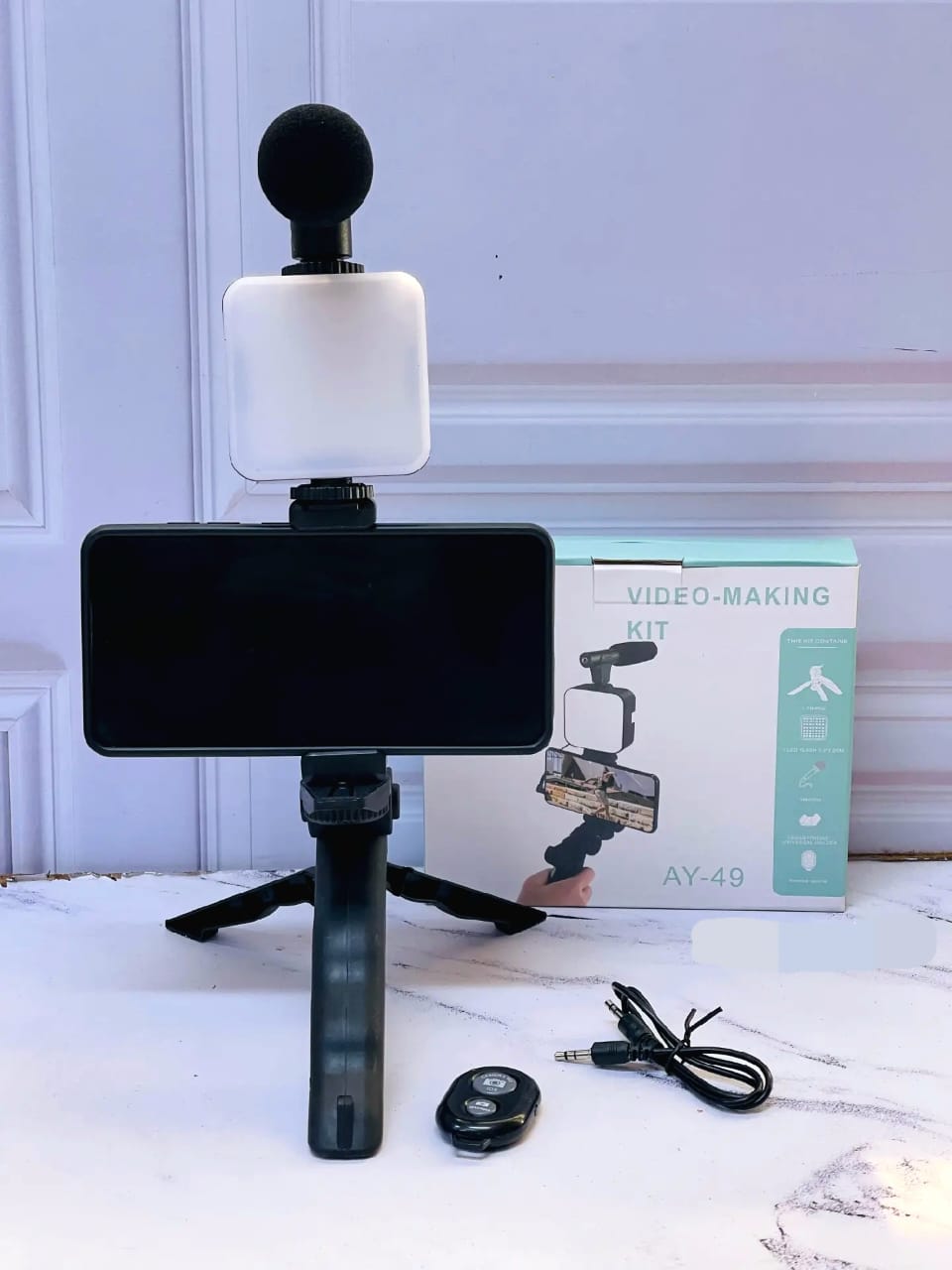AY-49 Video Making Kit 5-in-1 Vlogging Gear with Shotgun Microphone, 49-LED Video Light, Mini Tripod Stand & Bluetooth Remote Shutter for iPhone, Android, YouTube & TikTok