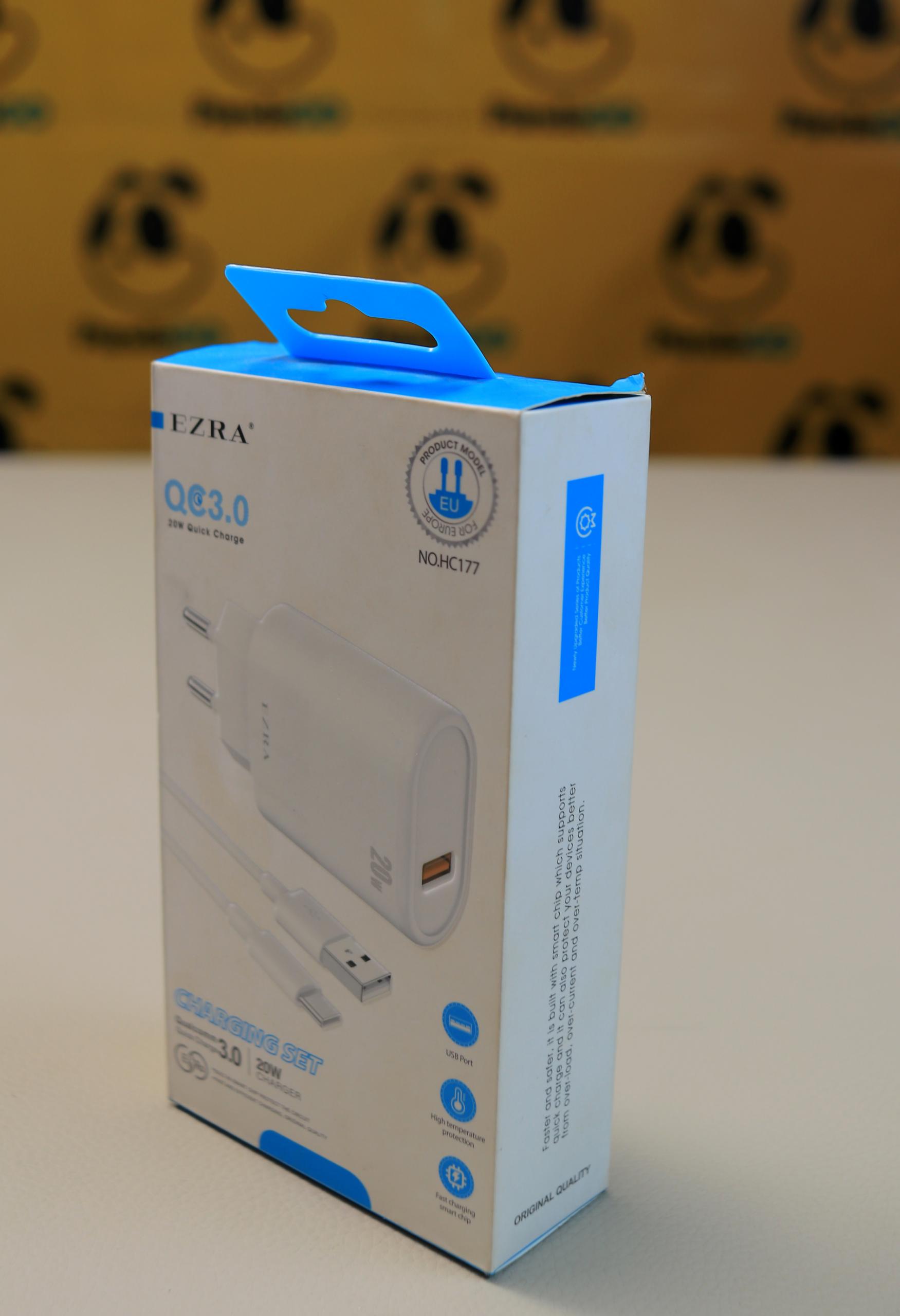 EZRA HC177 20W QC 3.0 Fast Charger with USB-A Port & USB-C Charging Cable – Quick Charge Power Adapter