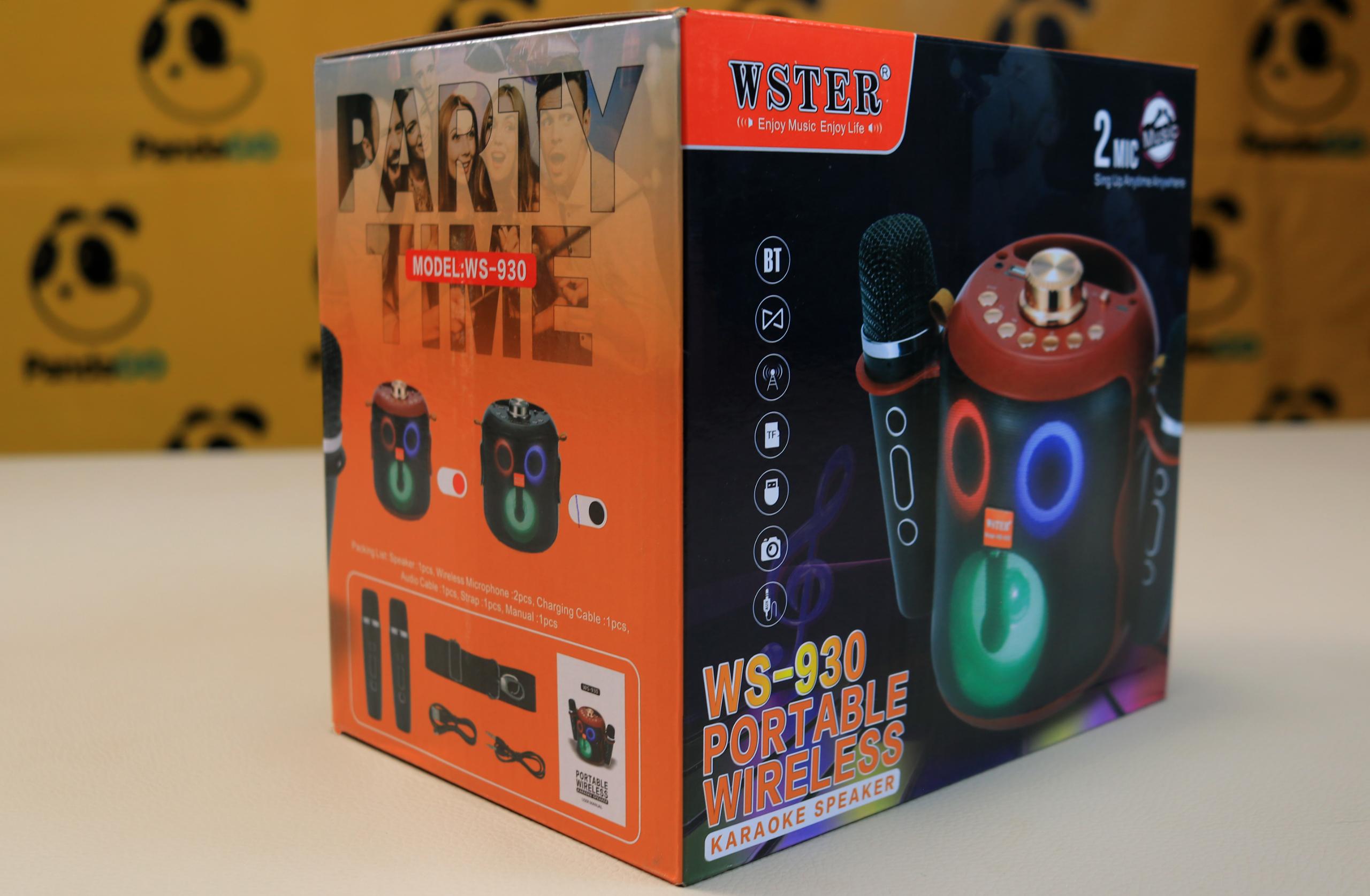WSTER WS-930 Portable Wireless Karaoke Speaker with 2 Microphones & RGB Party Lights