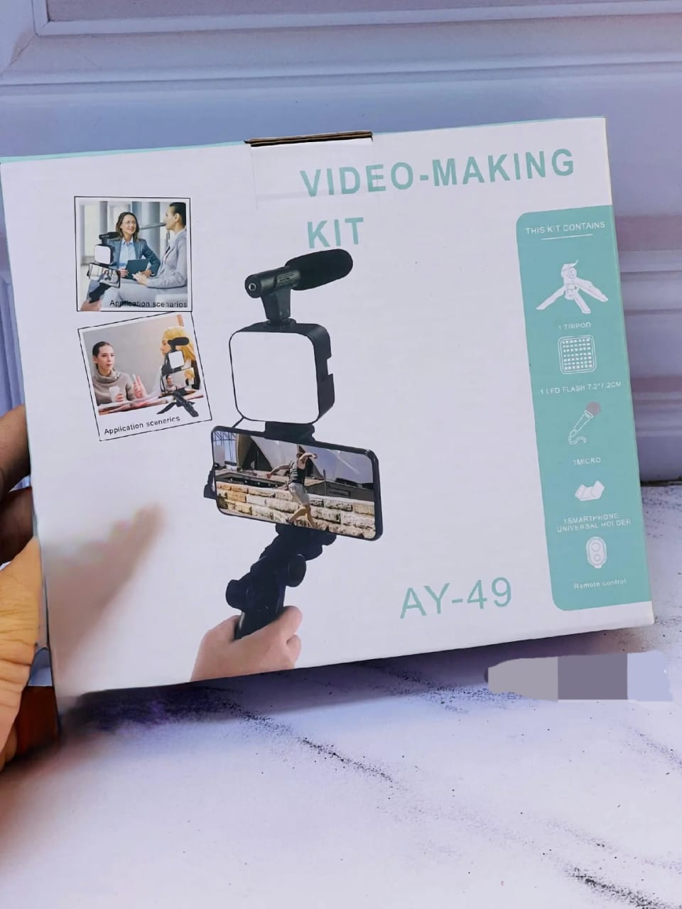 AY-49 Video Making Kit 5-in-1 Vlogging Gear with Shotgun Microphone, 49-LED Video Light, Mini Tripod Stand & Bluetooth Remote Shutter for iPhone, Android, YouTube & TikTok