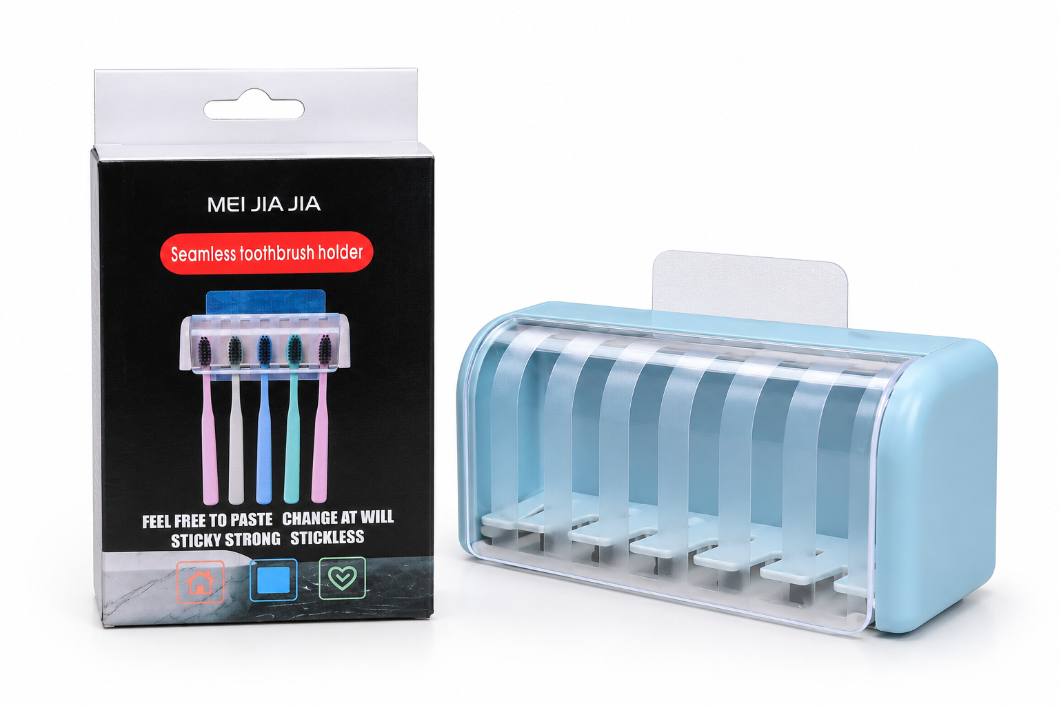 MEI JIA JIA Seamless Toothbrush Holder – Self-Adhesive Wall-Mounted Toothbrush Organiser, Space-Saving Bathroom Storage Rack