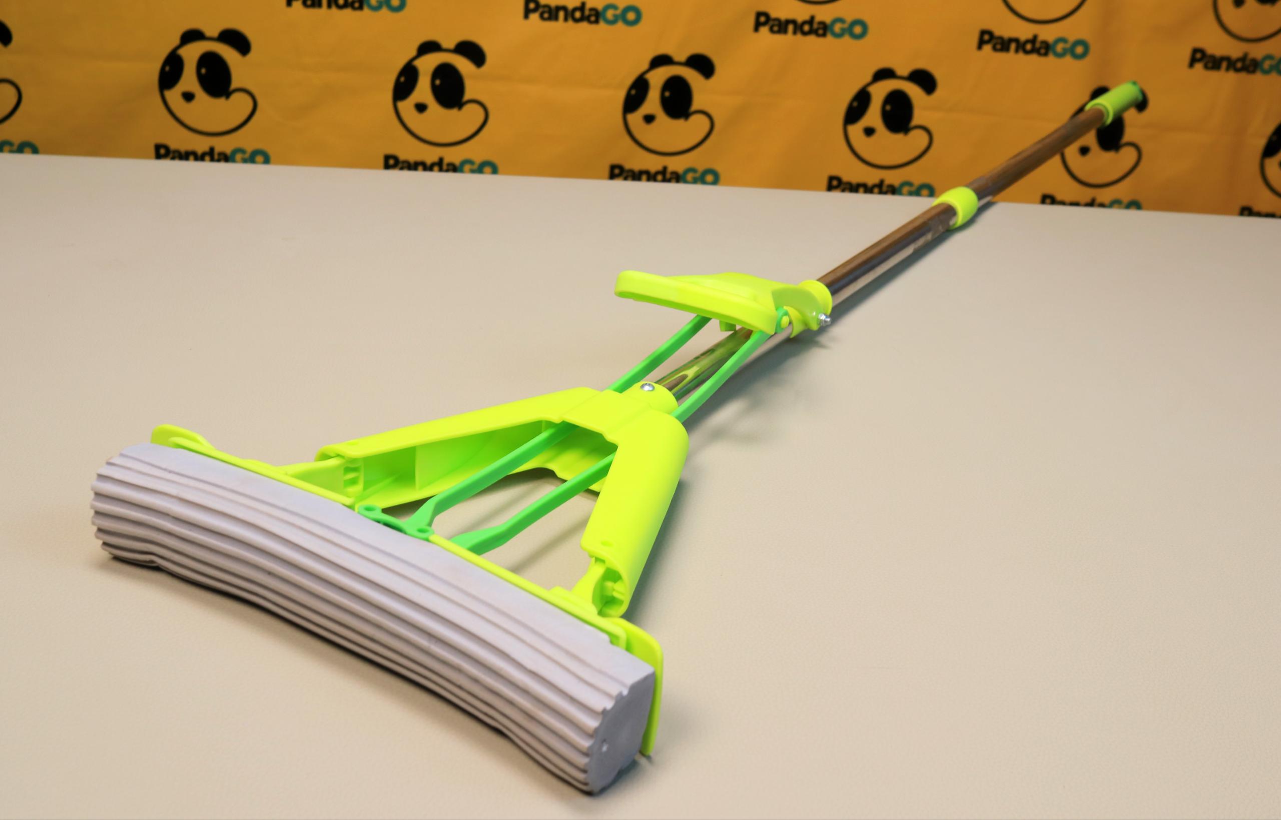 Heavy-Duty Sponge Mop with Self-Wringing Squeegee Handle | Super Absorbent PVA Roller Floor Mop for Hardwood, Tile, & Laminate Cleaning