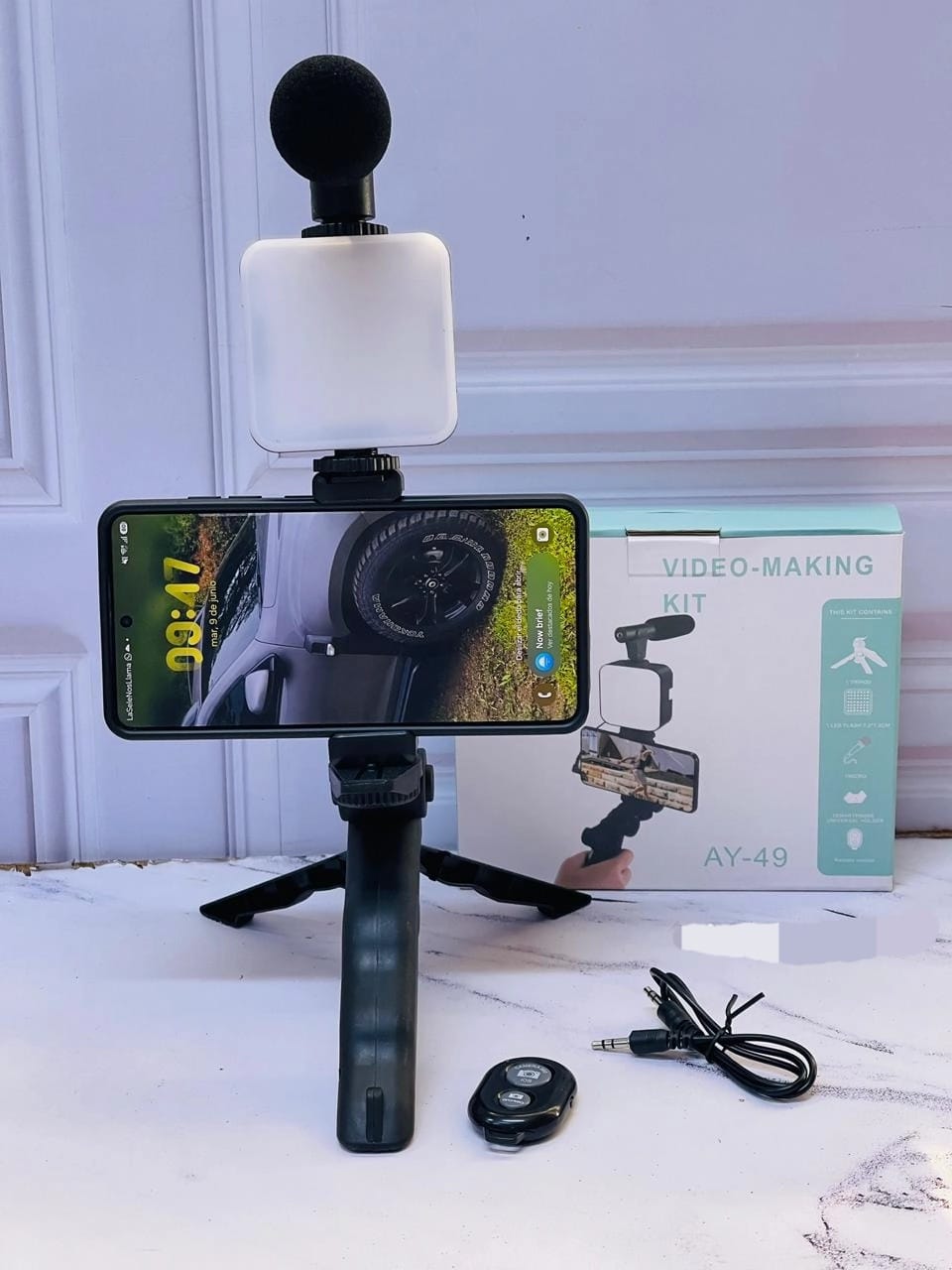AY-49 Video Making Kit 5-in-1 Vlogging Gear with Shotgun Microphone, 49-LED Video Light, Mini Tripod Stand & Bluetooth Remote Shutter for iPhone, Android, YouTube & TikTok