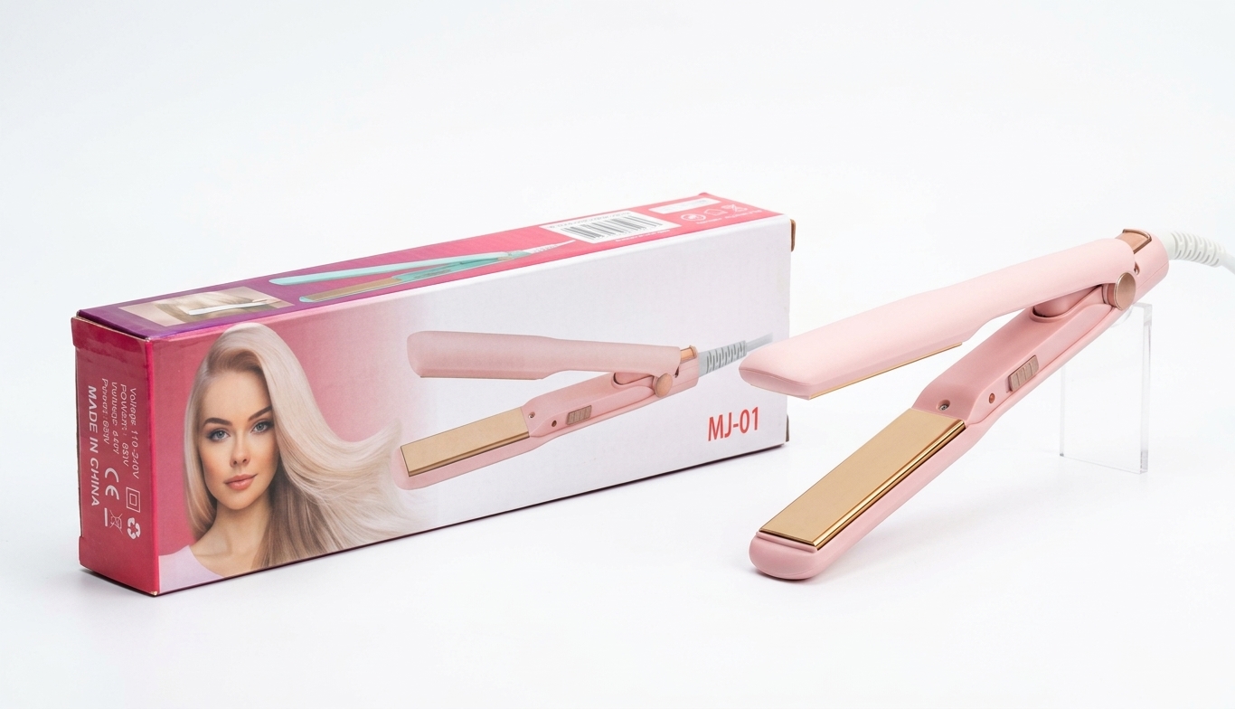 Professional Ceramic Flat Iron Hair Straightener (Model MJ-01) – Dual Voltage 100-240V, Frizz-Free Fast Heating Hair Styler