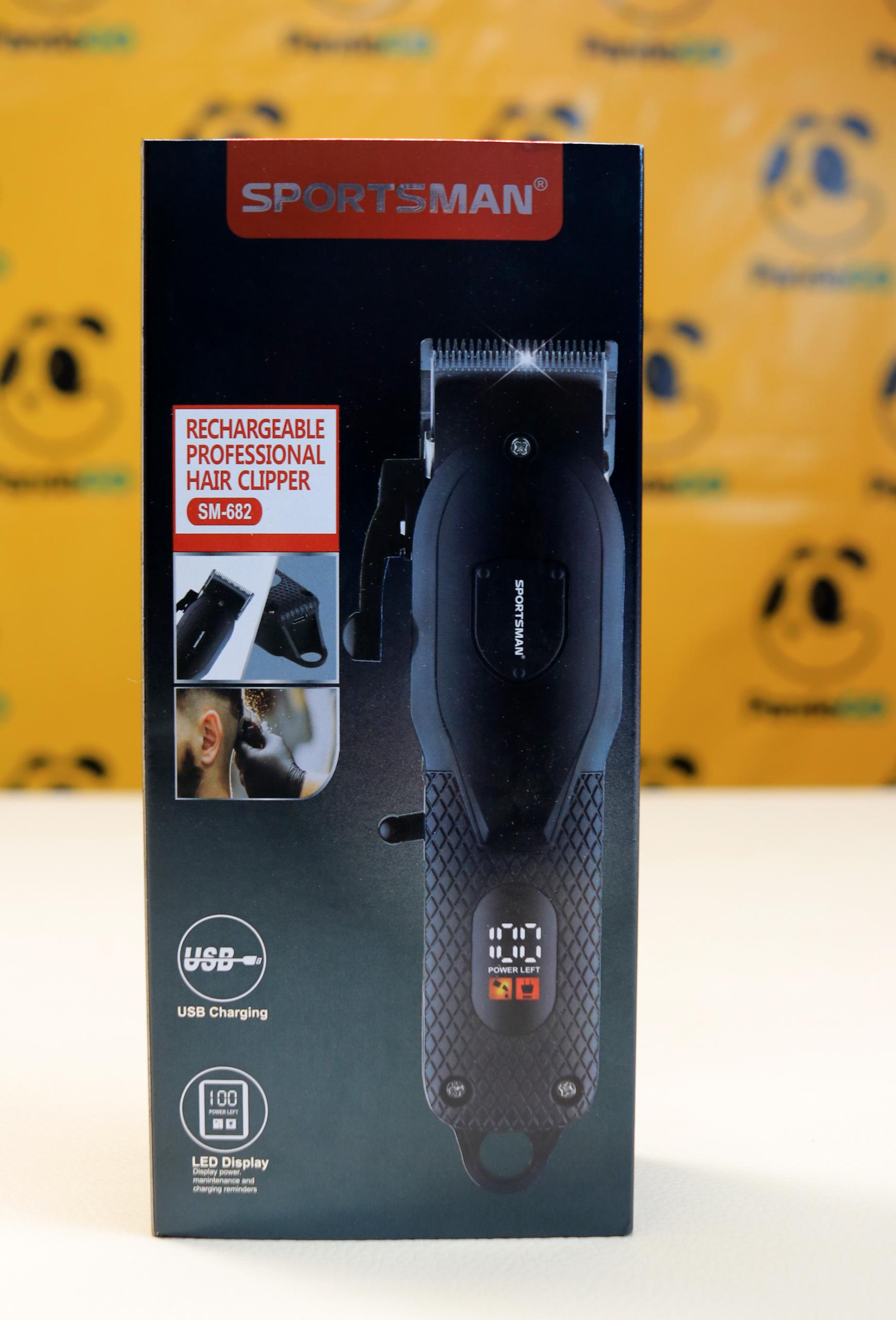 SPORTSMAN SM-682 Professional Hair Clipper Rechargeable USB Cordless Trimmer with LED Display, Stainless Steel Blade & Guide Combs