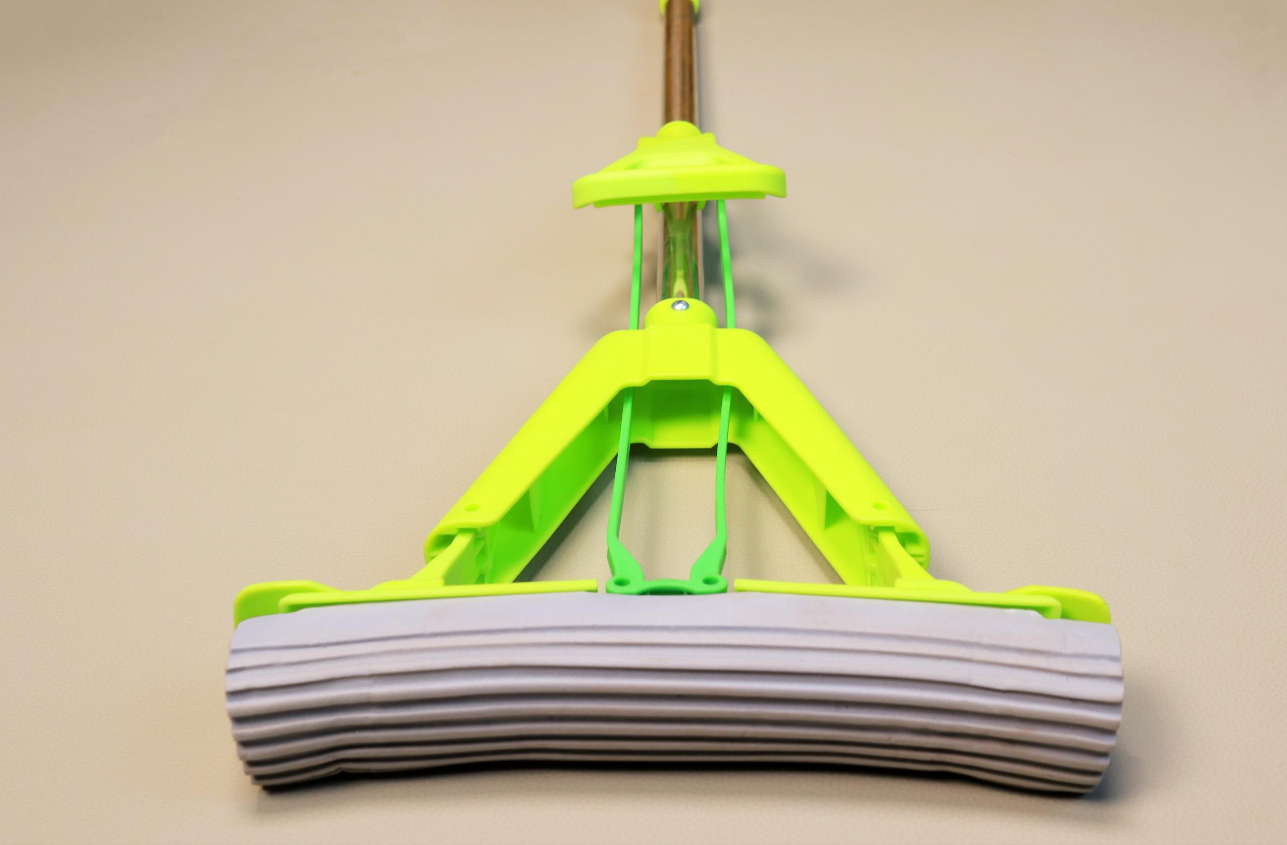 Heavy-Duty Sponge Mop with Self-Wringing Squeegee Handle | Super Absorbent PVA Roller Floor Mop for Hardwood, Tile, & Laminate Cleaning