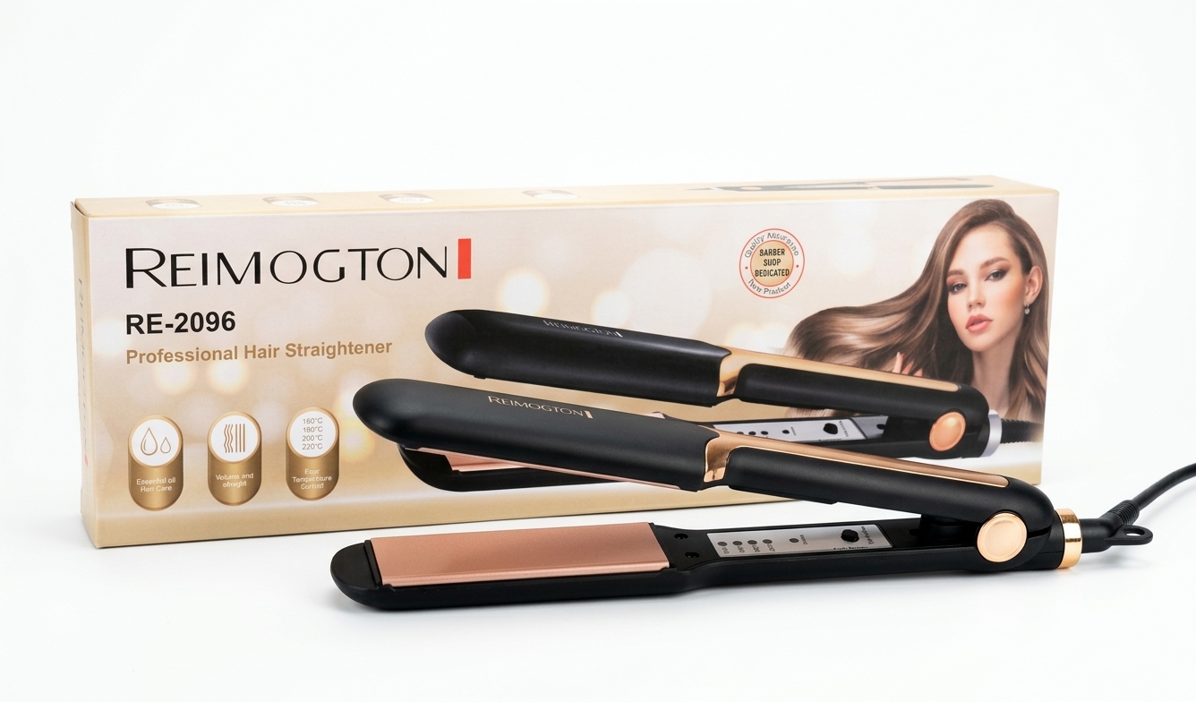 REIMOGTON RE-2096 Professional Hair Straightener – 4-Temperature Control (160°C–220°C), Ceramic Essential Oil Hair Styler for Straightening & Volume