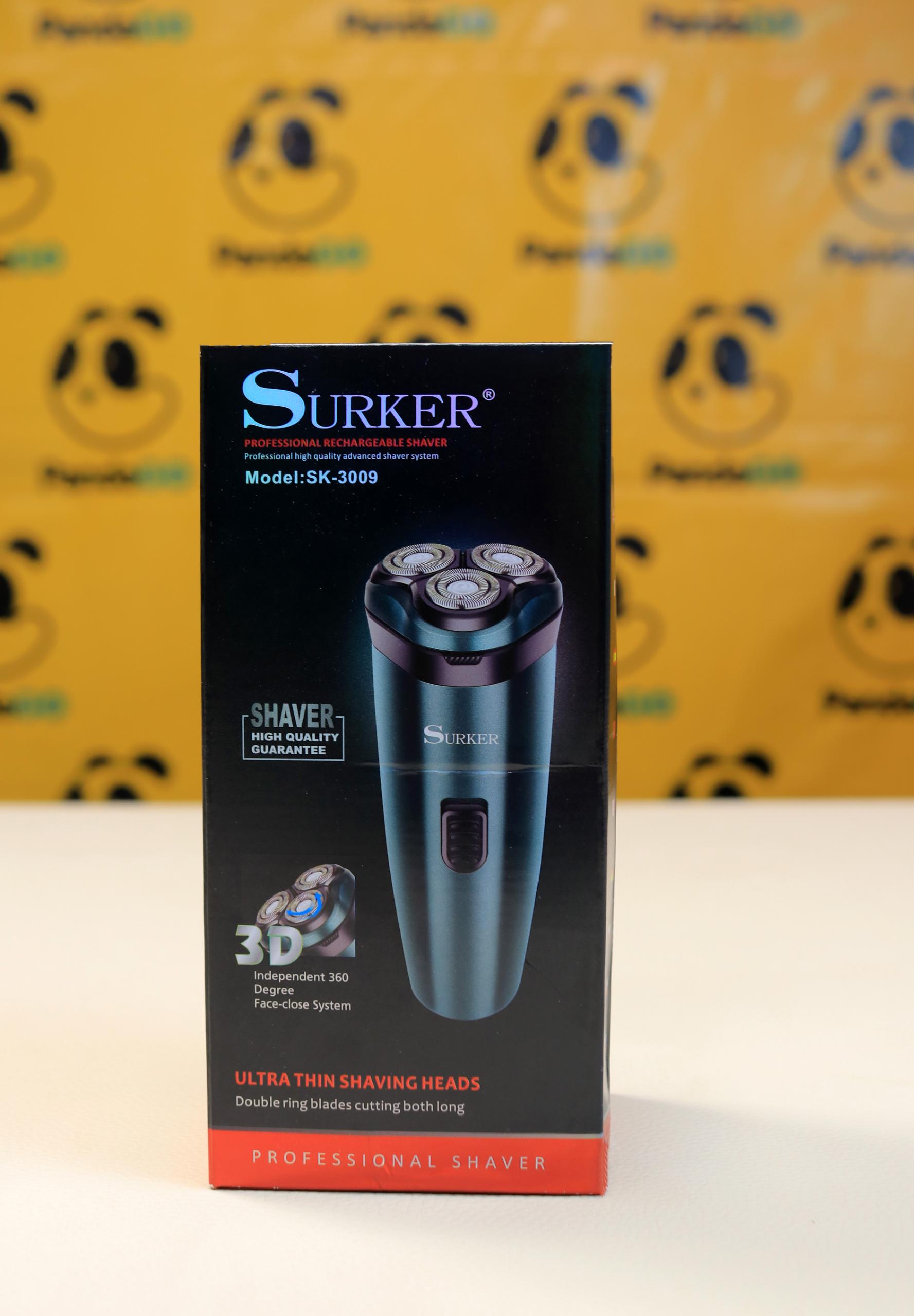 SURKER Professional Electric Shaver for Men (SK-3009) – Rechargeable 3D Rotary Razor with Independent 360-Degree Face-Close System & Ultra-Thin Double Ring Blades
