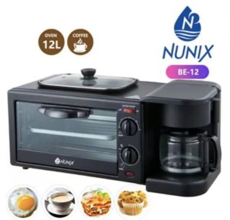 Nunix 3 In 1 Kitchen MultiFunction Breakfast Maker Machine with Grill, Tea-Coffee Maker/ Expresso and 12 Litres Oven
