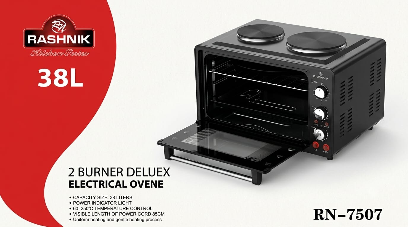 Heavy-Duty Electric Oven with Double Hot Plate – 38L 🍽️
✨ The perfect all-in-one appliance for your everyday cooking needs! ✅ 38-litre capacity ✅ Double hot plates for simultaneous cooking ✅ Ideal fo