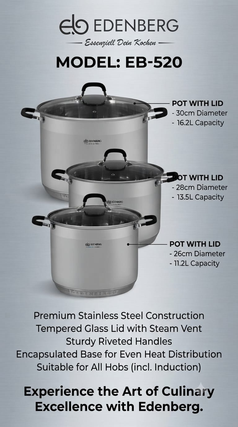 EDENBERG 6PCS Stainless Steel Cookware Set 🍲
✨ Cook with style, durability, and convenience! ✅ 6-piece stainless steel cookware set ✅ Premium stainless steel construction ✅ Strong, rust-resistant, an