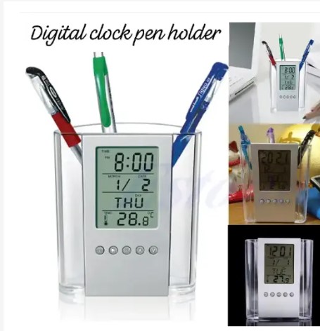 Pen Pencil Holder/organizer, Digital LCD Desk Pen Holder, Calendar, Timer, clock, thermometer Desktop Electronic Office stationary organizer, office giftset, bedroom table organizer