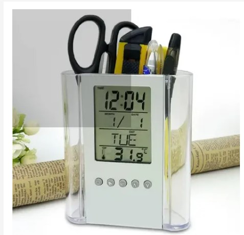 Pen Pencil Holder/organizer, Digital LCD Desk Pen Holder, Calendar, Timer, clock, thermometer Desktop Electronic Office stationary organizer, office giftset, bedroom table organizer
