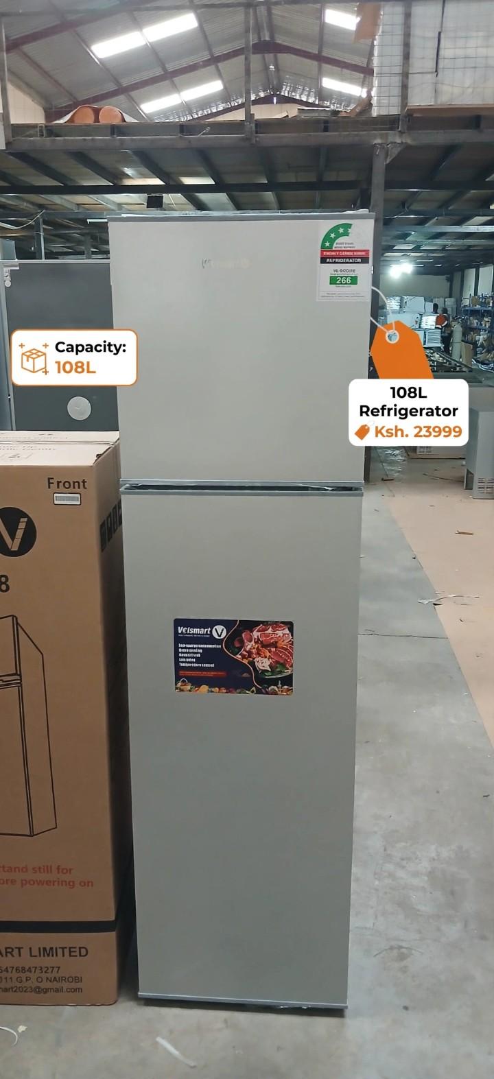 Upgrade your kitchen with the VCismart 108L double door fridge. Energy-saving, spacious 75L fridge and 33L freezer, sleek silver design for compact homes.
