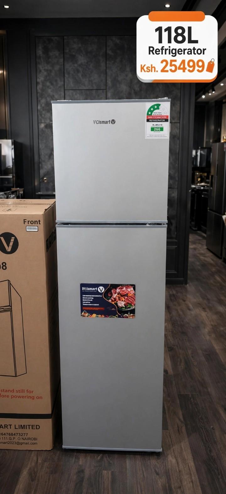 Upgrade your kitchen with the VCismart 118L double door refrigerator, featuring 85L fridge, 33L freezer, energy-saving cooling, and sleek silver design for modern homes.