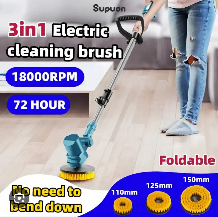 🔥 NEW ARRIVAL! Heavy-Duty 3-in-1 Rechargeable Electric Spin Scrubber – Extendable 120cm Cleaning Arm, 1500mAh Battery & 3-Piece Brush Set for Bathrooms, Floors, Tiles & Hard-to-Reach Areas 🚿