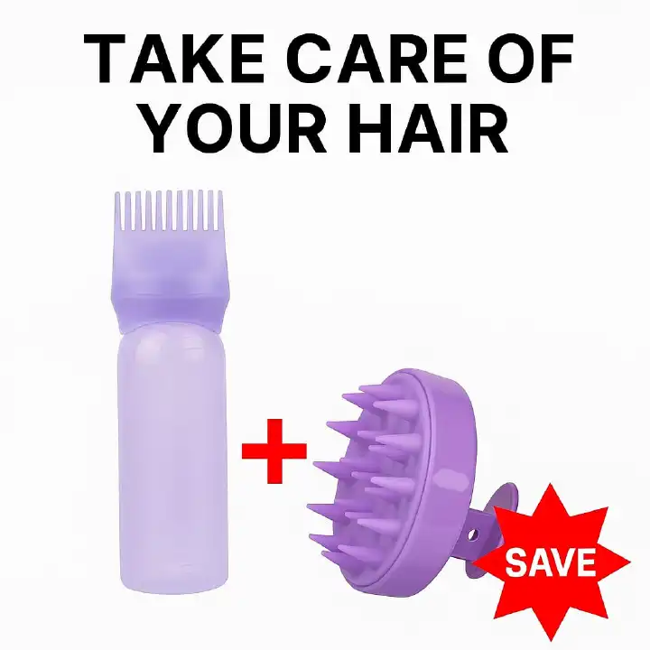 A TWO PIESE SET/ SILICONE.A PPLICATOR BOTTLE AND A SILICONE SCALP MASSAGER FOR HOME AND SALON USE.APPLICATOR SHAMPOO BRUSH HAIR STYLING TOOL