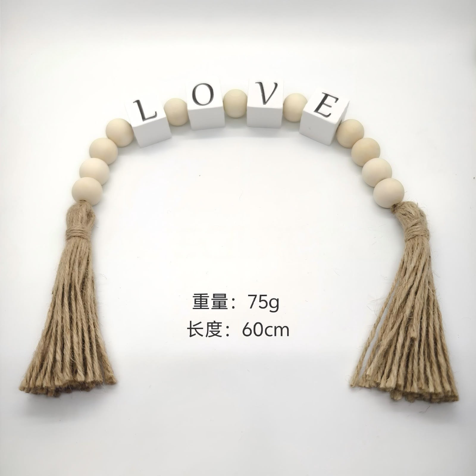 25mm Square Bead + 20mm Natural-Color Bead + 12cm Tassels  60cm  ( HOME)(BLESSED)(LOVE)(FAMILY)