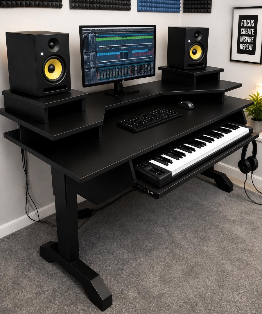 Studio Workstation Desk with sliding midi keyboard drawer, fits up to 61keys midi keyboard