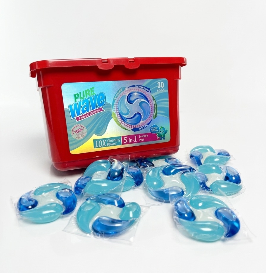 Pure Wave Laundry Pods (30pcs per pack) – 5-in-1 Washing Machine Detergent, 10X Cleaning Power, Color Protection & Fresh Fragrance