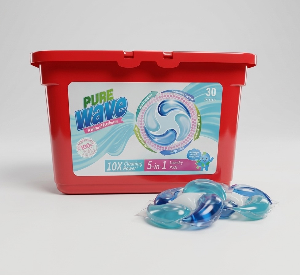 Pure Wave Laundry Pods (30pcs per pack) – 5-in-1 Washing Machine Detergent, 10X Cleaning Power, Color Protection & Fresh Fragrance