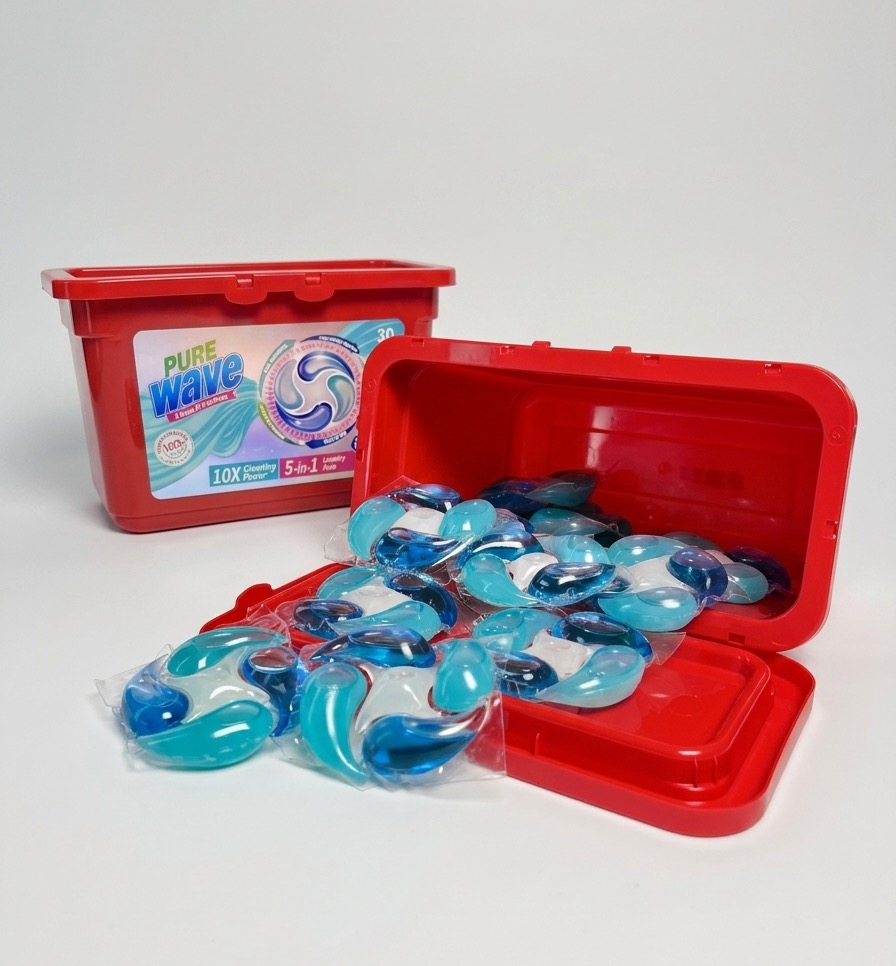 Pure Wave Laundry Pods (30pcs per pack) – 5-in-1 Washing Machine Detergent, 10X Cleaning Power, Color Protection & Fresh Fragrance