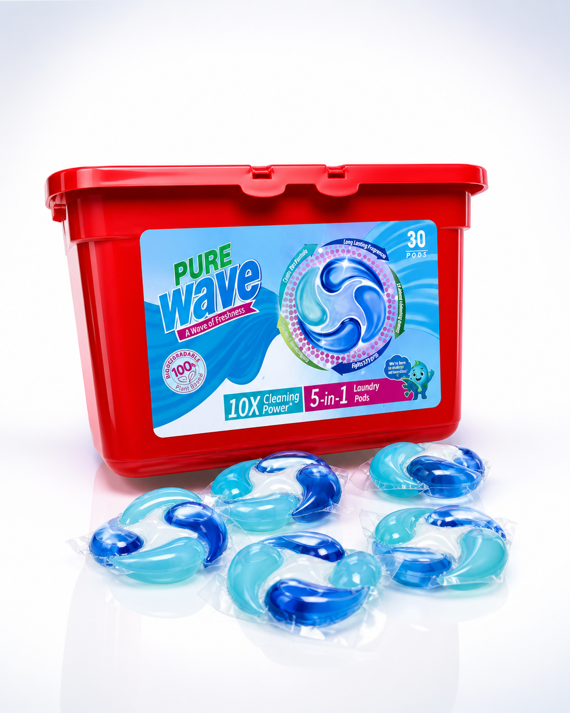 Pure Wave Laundry Pods (30pcs per pack) – 5-in-1 Washing Machine Detergent, 10X Cleaning Power, Color Protection & Fresh Fragrance