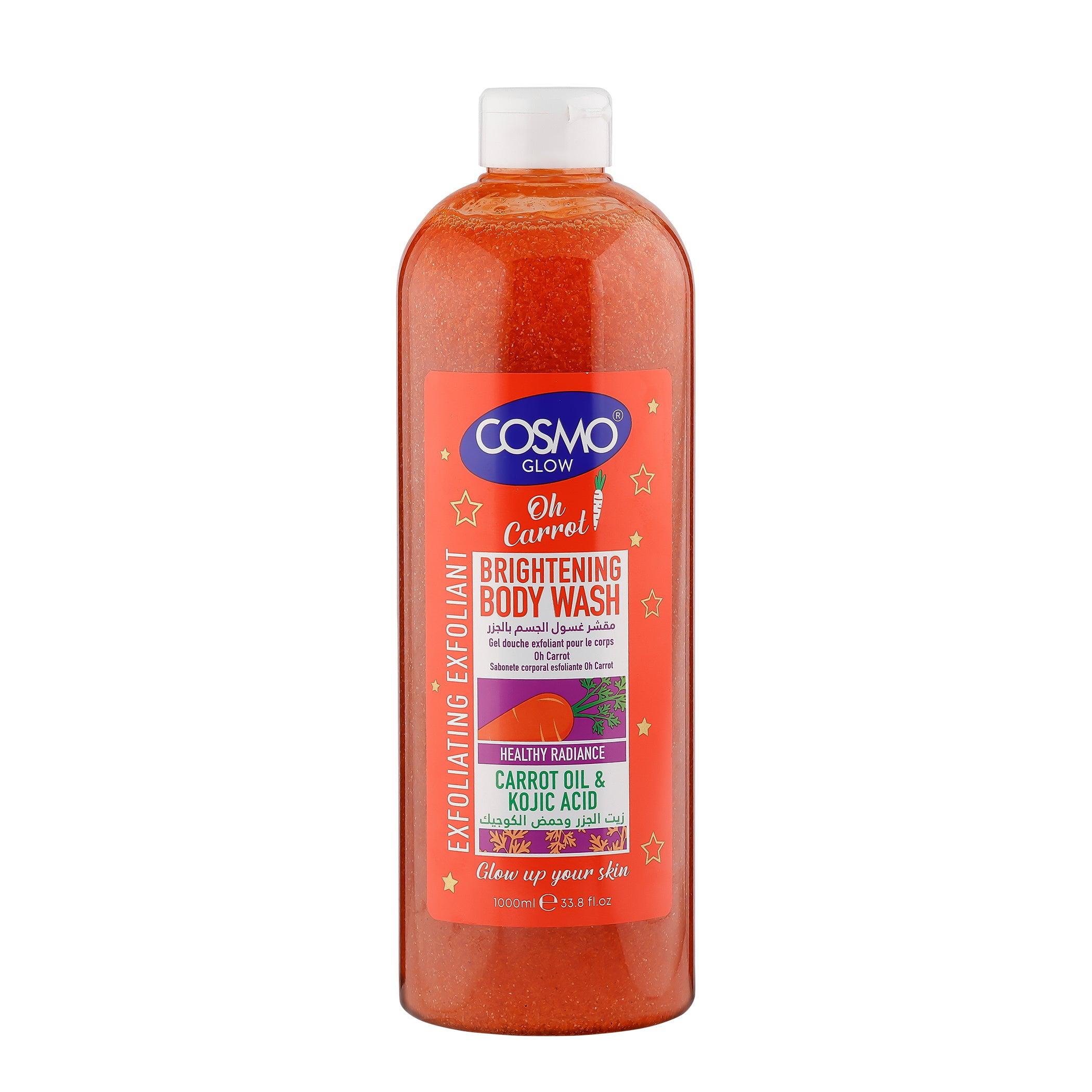 Cosmo Glow Oh Carrot Brightening Exfoliating Body Wash 1000ml with Carrot Oil Kojic Acid Skin Cleansing Shower Gel for Smooth Soft Radiant Looking Skin Daily Bath Care