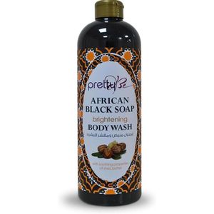 Pretty Be African Black Soap Brightening Shower Gel 500ml Shea Butter Deep Cleansing Moisturizing Body Wash for Soft Smooth Fresh Radiant Looking Skin Daily Bath Care Men Women