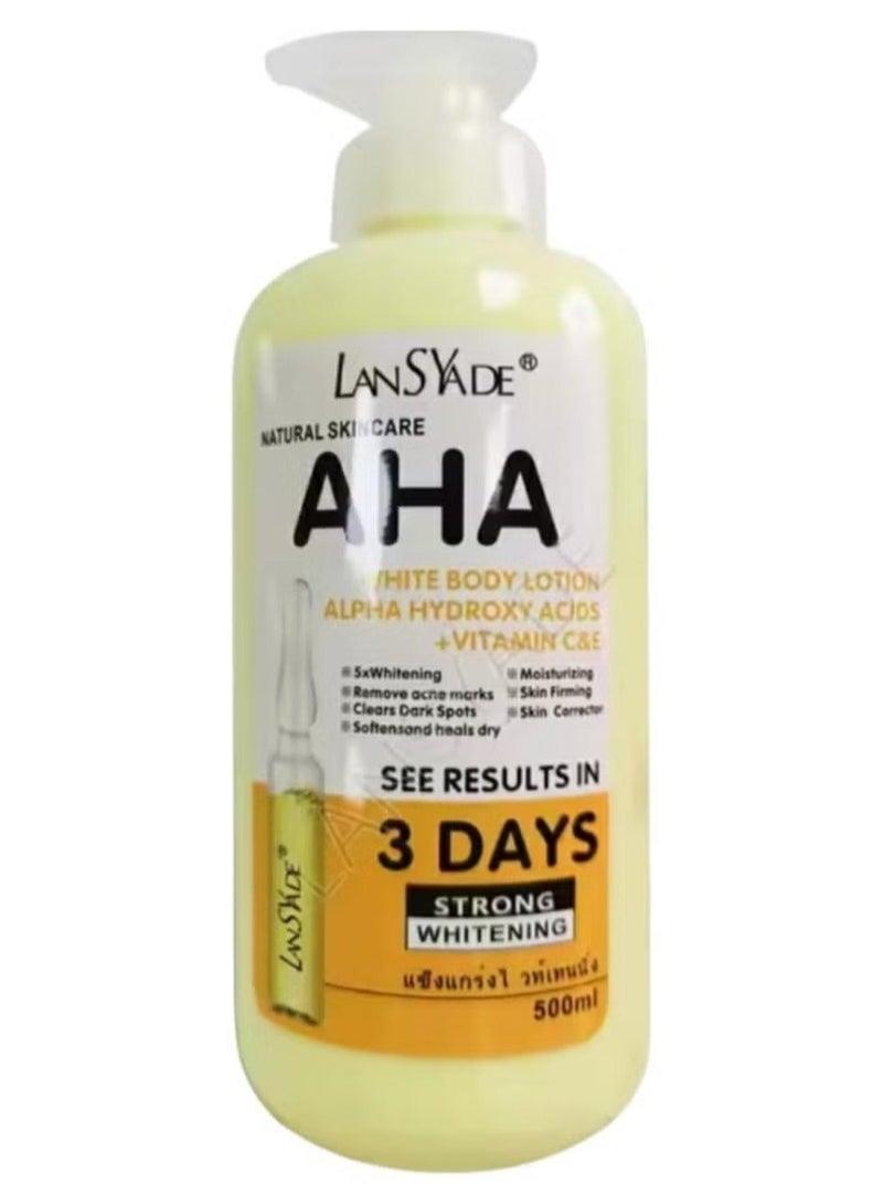 Lansyade AHA Body Lotion 5X with Alpha Hydroxy Acid, Vitamin C & Vitamin E 500ml – Moisturizing Body Lotion for Uneven Looking Skin Tone, Smooth Radiant Skin, Daily Body Care